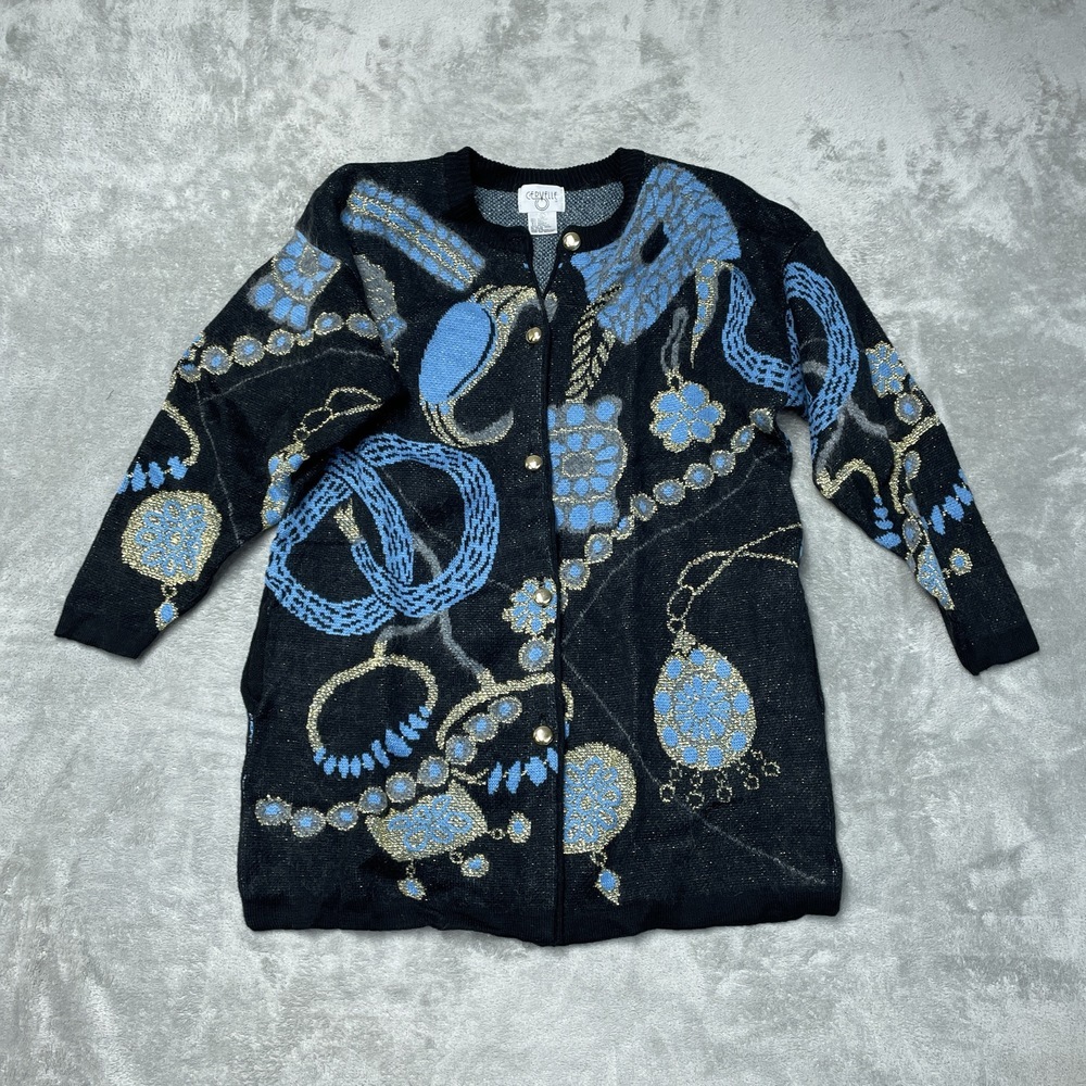 Vintage Cervelle Women's L Cardigan Black Wool Blend H1105